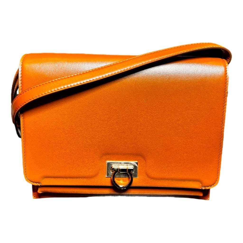 Salvatore Ferragamo Ferragamo Trifolio Soft Leather Flap Crossbody Bag Sella Brown Gold Gancini Closure Black Leather Never worn - Front View