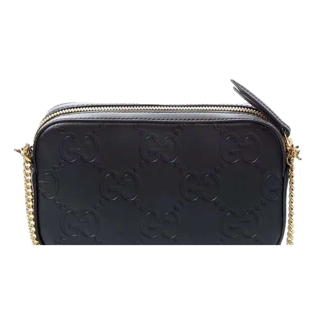 Gucci Gucci Gilbert Black Guccissima Leather Double Zip Camera Crossbody Bag Gold Chain Black Leather Never worn - Back View