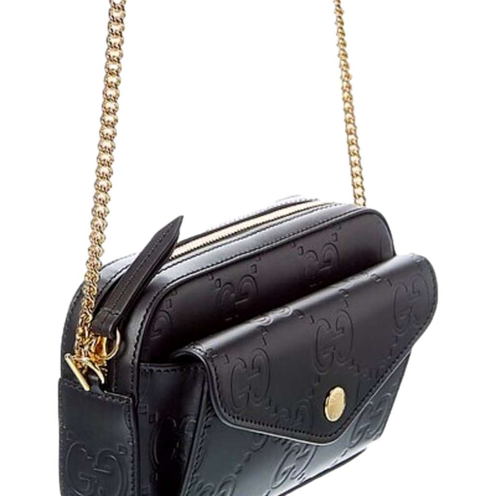 Gucci Gucci Gilbert Black Guccissima Leather Double Zip Camera Crossbody Bag Gold Chain Black Leather Never worn - Inside View