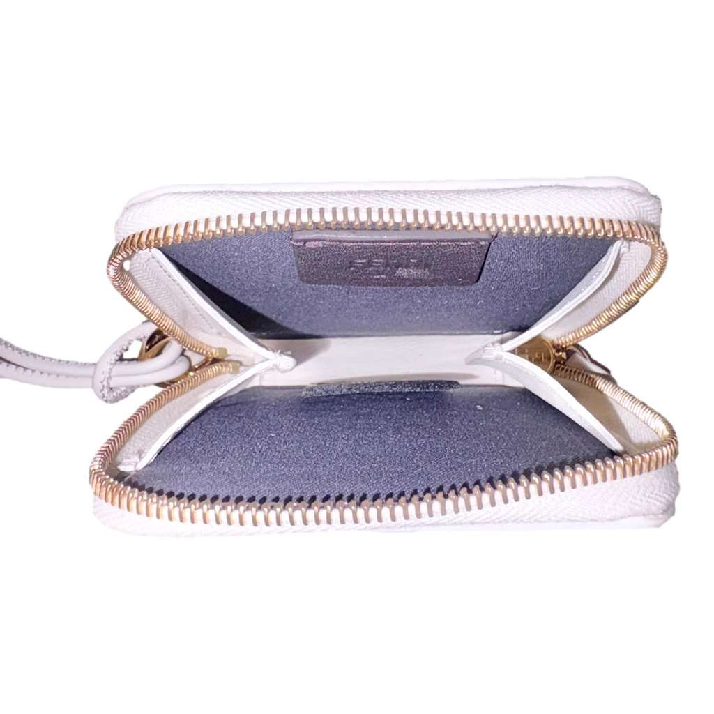 Fendi Fendi FF Cube Embossed Small Zip Wallet Bianco White Leather with Strap White Leather Never worn - Box View