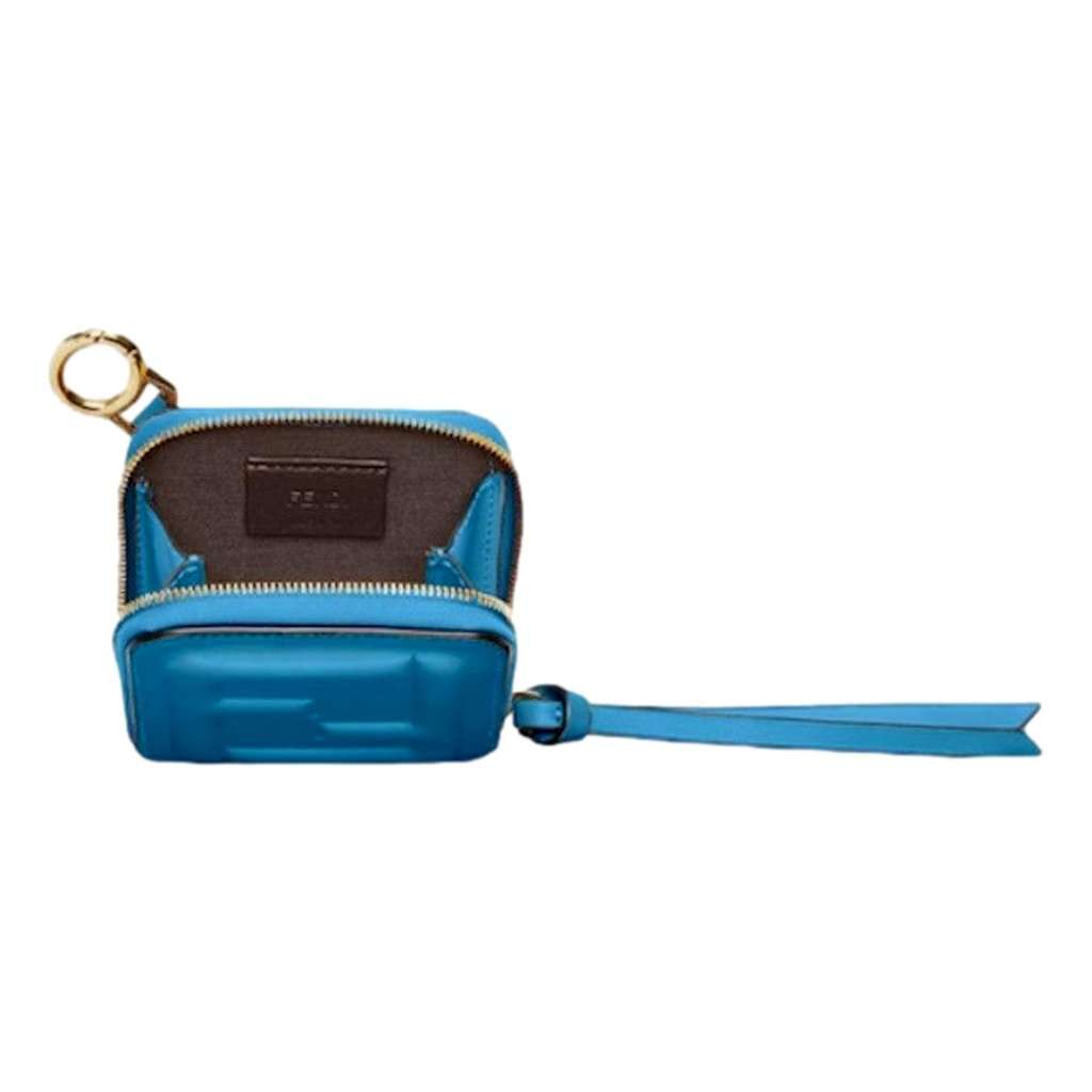 Fendi Fendi FF Cube Embossed Small Zip Wallet Mare Blue Leather with Strap Blue Leather Never worn - Inside View
