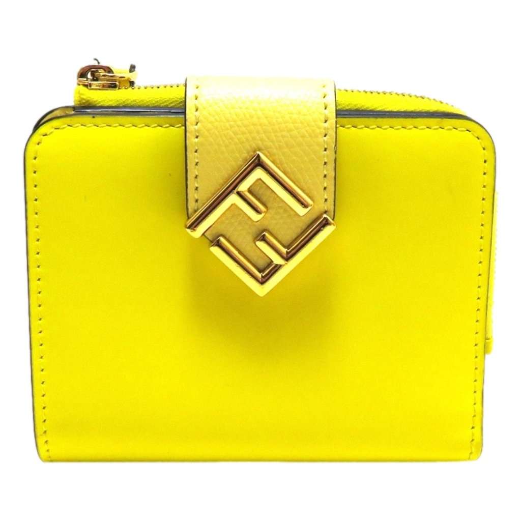 Fendi Fendi Diamonds Sorbetto Yellow Compact Zip Pocket Bifold Card Holder Wallet Yellow Leather Never worn - Front View