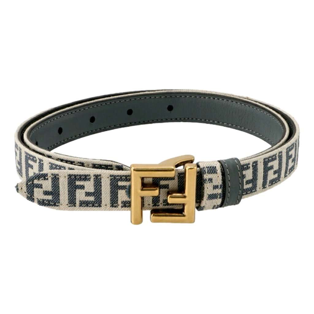 Fendi Fendi FF Denim Blue and White Canvas Leather Reversible Belt Gold Tone Buckle 95 Blue Leather Never worn - Model View