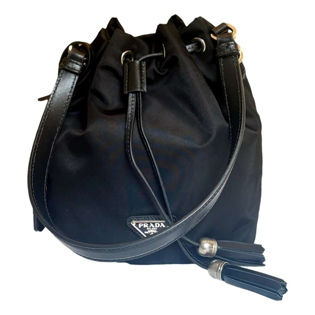 Prada Prada Re-Nylon Black Tassel Drawstring Bucket Bag Black Never worn - Box View