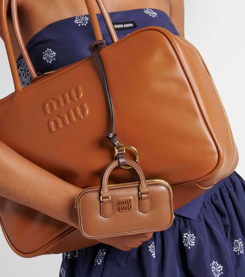 Miu Miu Miu Miu Arcadie Miniature Leather Bag Charm Brown Gold Hardware Zip Closure Brown Leather Never worn - Model View