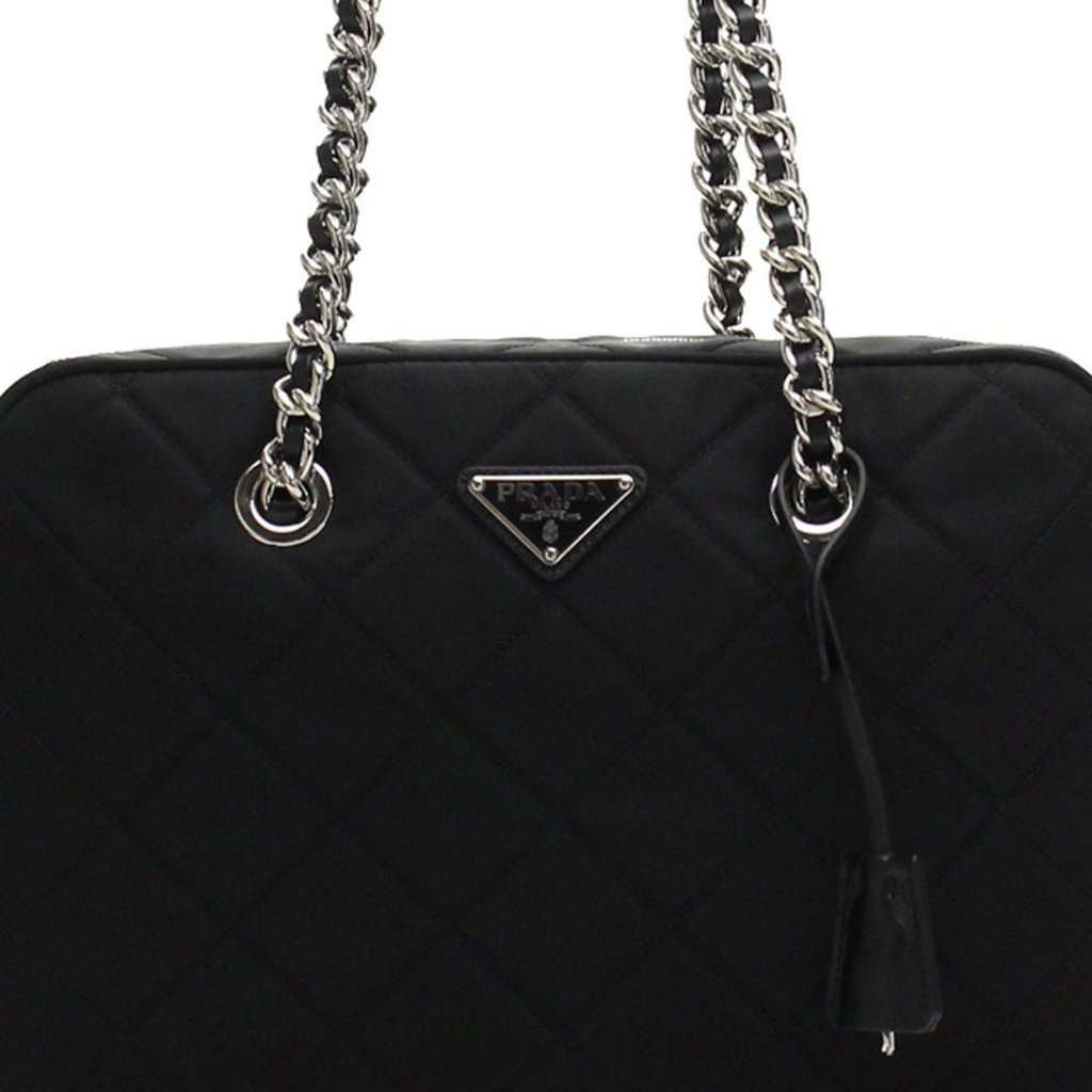 Prada Prada Black Quilted Tessuto Nylon Shoulder Bag Chain Handles Lock and Key Black Leather Never worn - Inside View