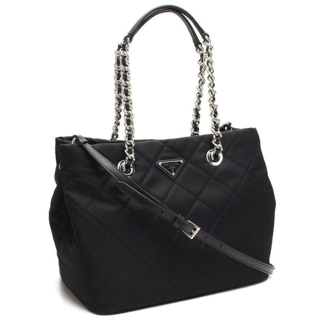 Prada Prada Black Quilted Tessuto Chain Shoulder Bag Tote Black Never worn - Front View