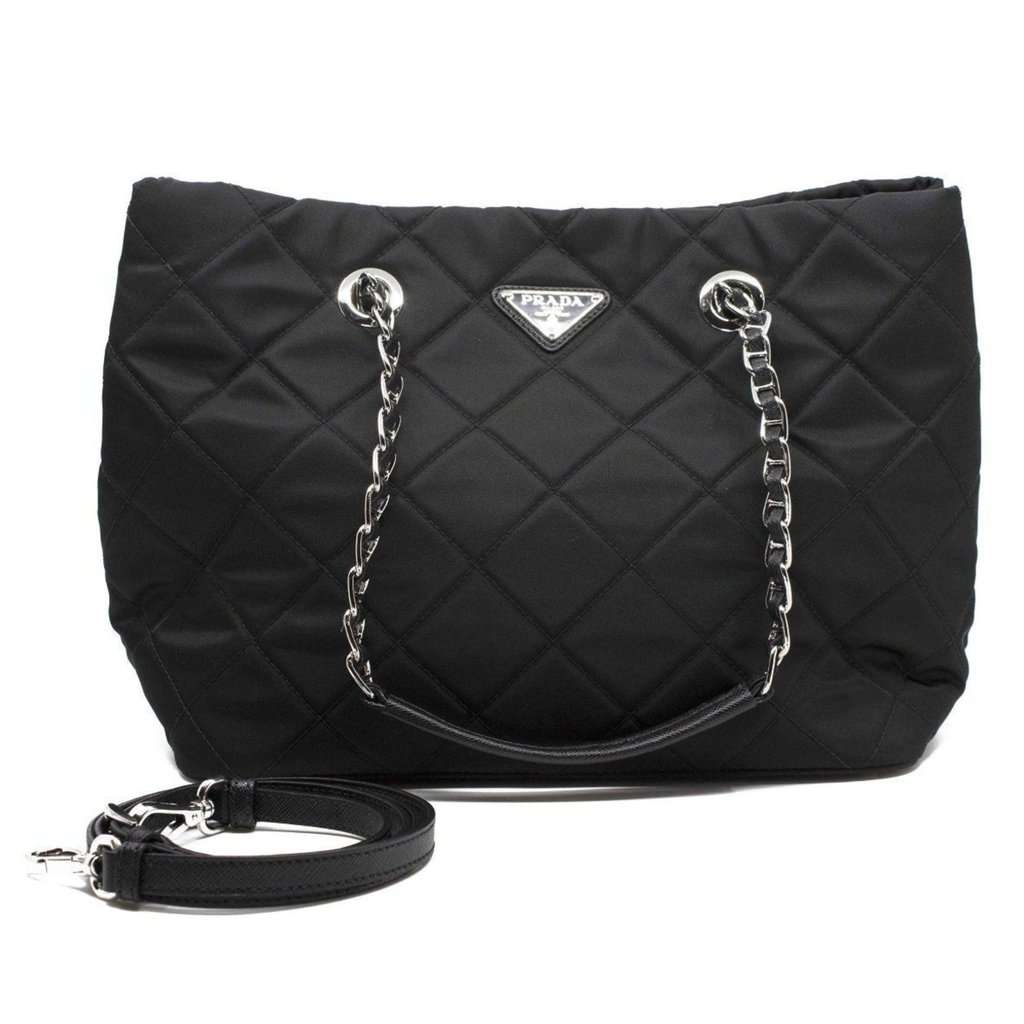 Prada Prada Black Quilted Tessuto Chain Shoulder Bag Tote Black Never worn - Back View
