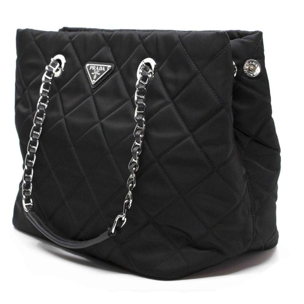 Prada Prada Black Quilted Tessuto Chain Shoulder Bag Tote Black Never worn - Inside View