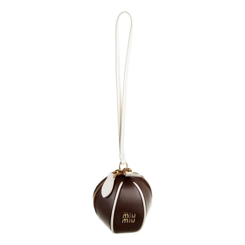 Miu Miu Miu Miu Baseball Leather Wristlet Pouch Brown White Gold-Tone Hardware Logo Brown Leather Never worn - Front View