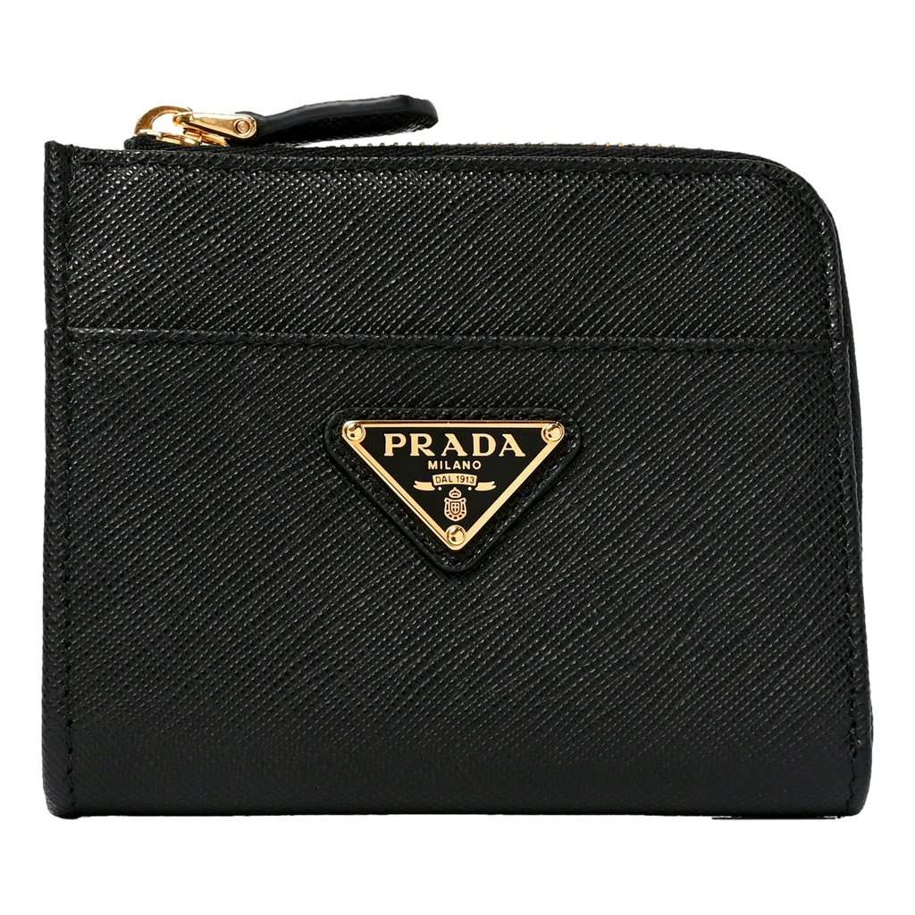 Prada Prada Saffiano Nero Black Triangle Logo Zipper Card Holder Wallet Black Leather Never worn - Front View