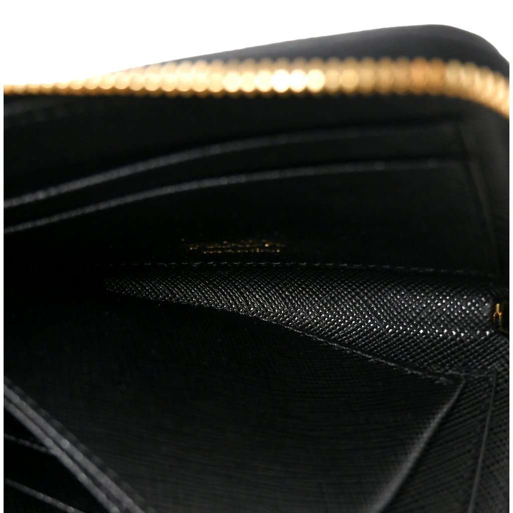 Prada Prada Saffiano Nero Black Triangle Logo Zipper Card Holder Wallet Black Leather Never worn - Box View