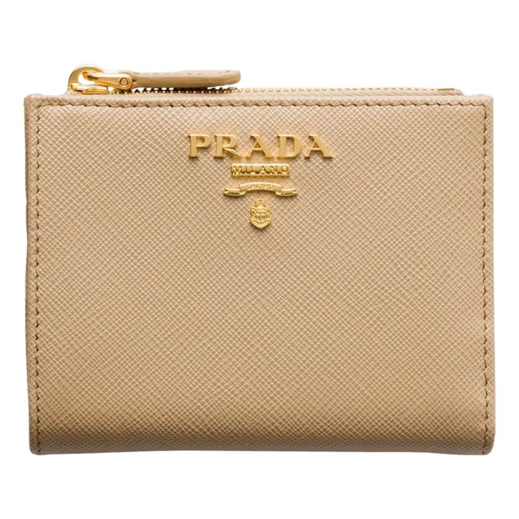 Prada Prada Saffiano Beige Brown Multicolor Snap Bifold Zip Coin Pocket Wallet Brown Leather Never worn - Front View