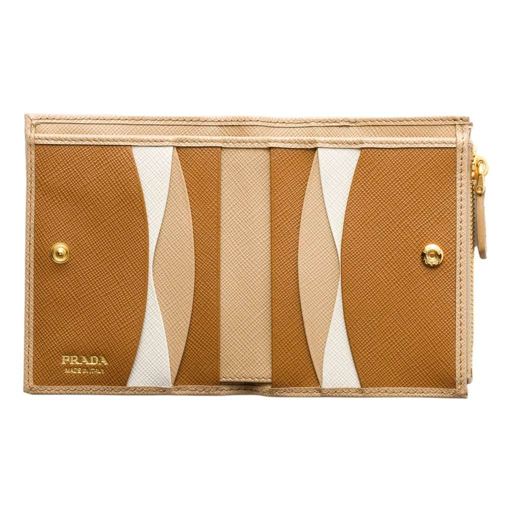 Prada Prada Saffiano Beige Brown Multicolor Snap Bifold Zip Coin Pocket Wallet Brown Leather Never worn - Inside View