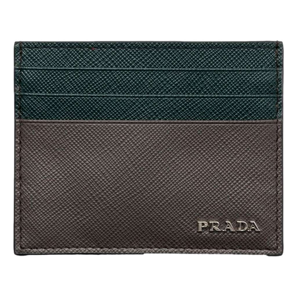 Prada Prada Saffiano Dark Green Gray Leather Small Card Holder Wallet Green Leather Never worn - Front View