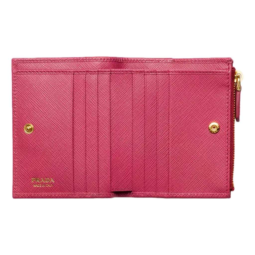Prada Prada Saffiano Dark Pink Gold Snap Bifold Zip Coin Pocket Wallet Pink Leather Never worn - Back View