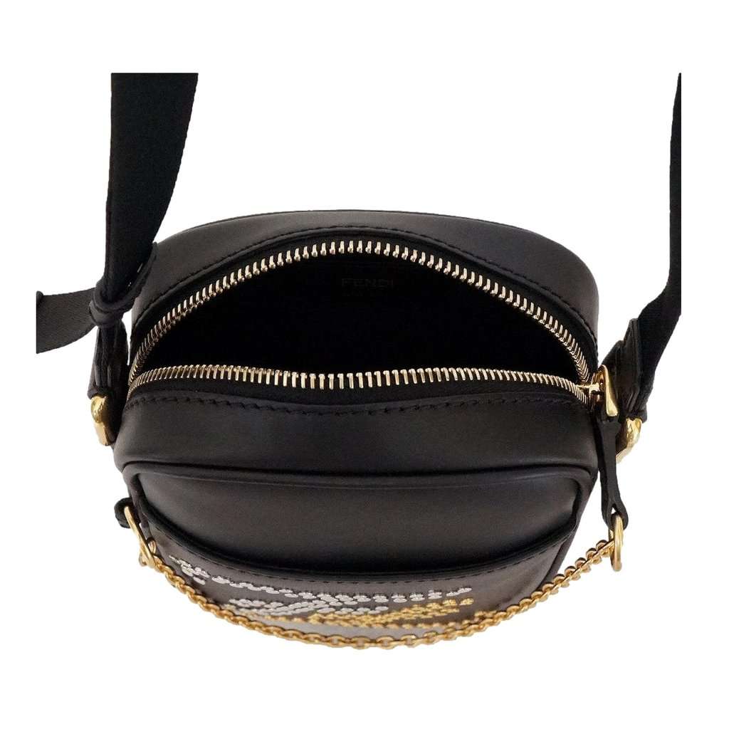 Fendi Fendi Karligraphy Studded Black Leather Small Crossbody Bag Black Leather Never worn - Inside View