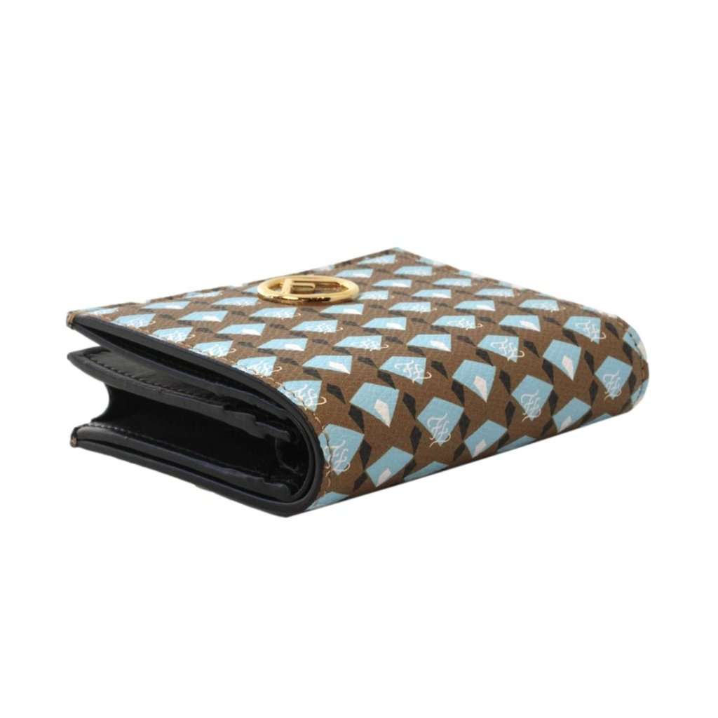 Fendi Fendi Calf Leather F Logo Blue Brown Small Bifold Wallet Brown Leather Never worn - Model View