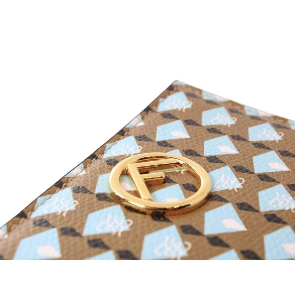 Fendi Fendi Calf Leather F Logo Blue Brown Small Bifold Wallet Brown Leather Never worn - Box View