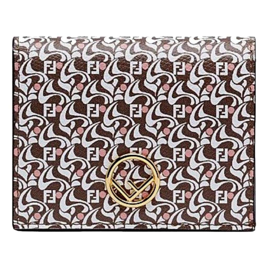 Fendi Fendi Calf Leather F Logo Brown Pink Small Bifold Wallet Pink Leather Never worn - Back View