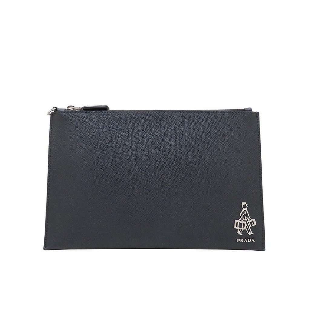 Prada Prada Black Saffiano Voyage Leather Clutch Document Holder Black Leather Never worn - Front View