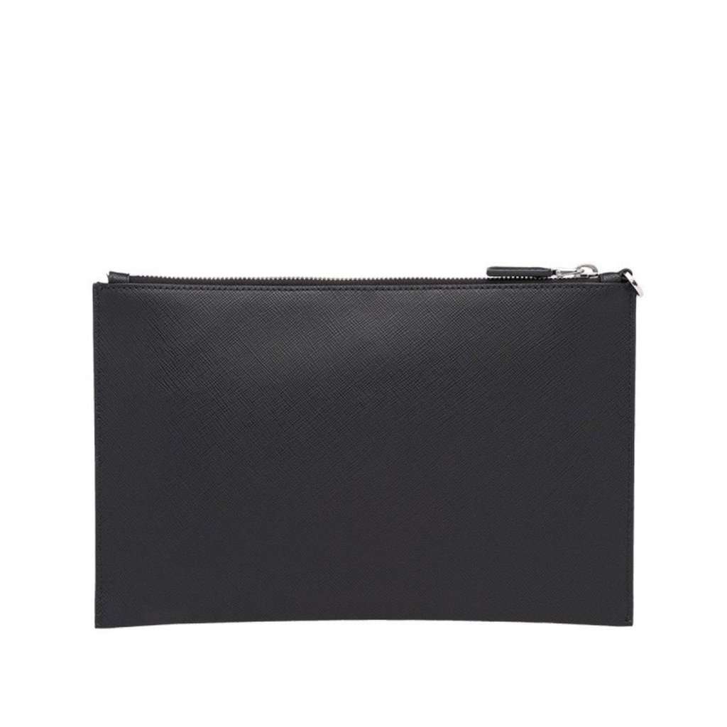 Prada Prada Black Saffiano Voyage Leather Clutch Document Holder Black Leather Never worn - Model View