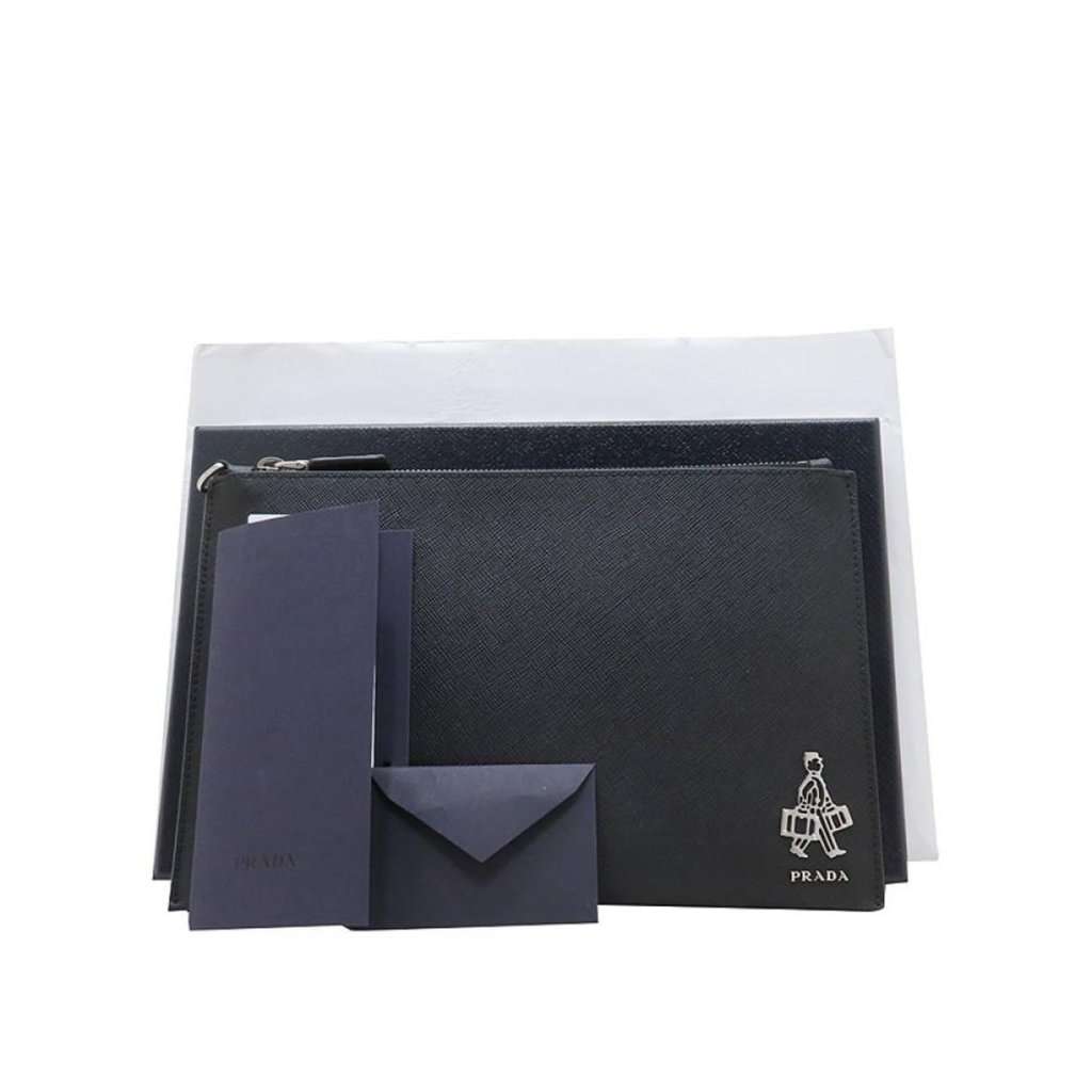 Prada Prada Black Saffiano Voyage Leather Clutch Document Holder Black Leather Never worn - Box View