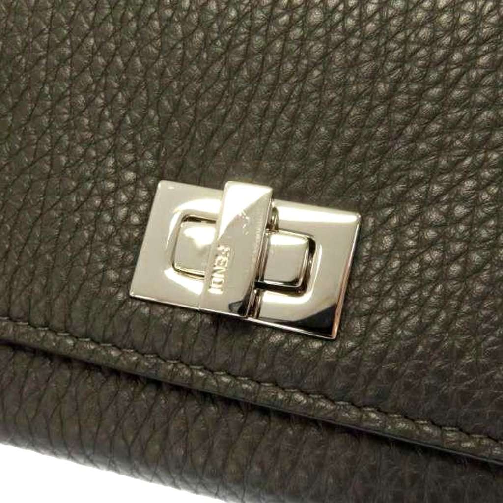 Fendi Fendi Peekaboo Turn Lock Black Grained Leather Continental Long Wallet Silver Hardware Green Leather Never worn - Inside View