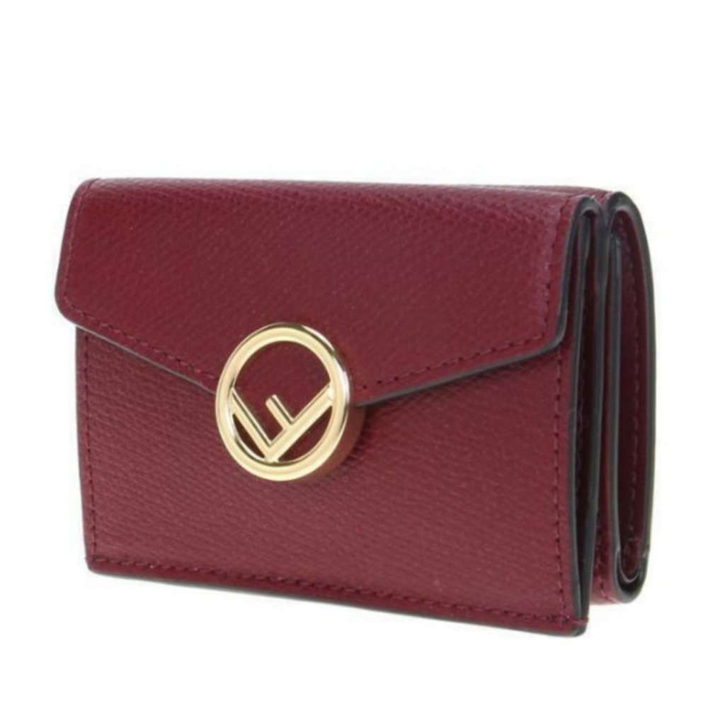 Fendi Fendi Calf Leather F Logo Fragola Red Micro Trifold Wallet Red Leather Never worn - Box View