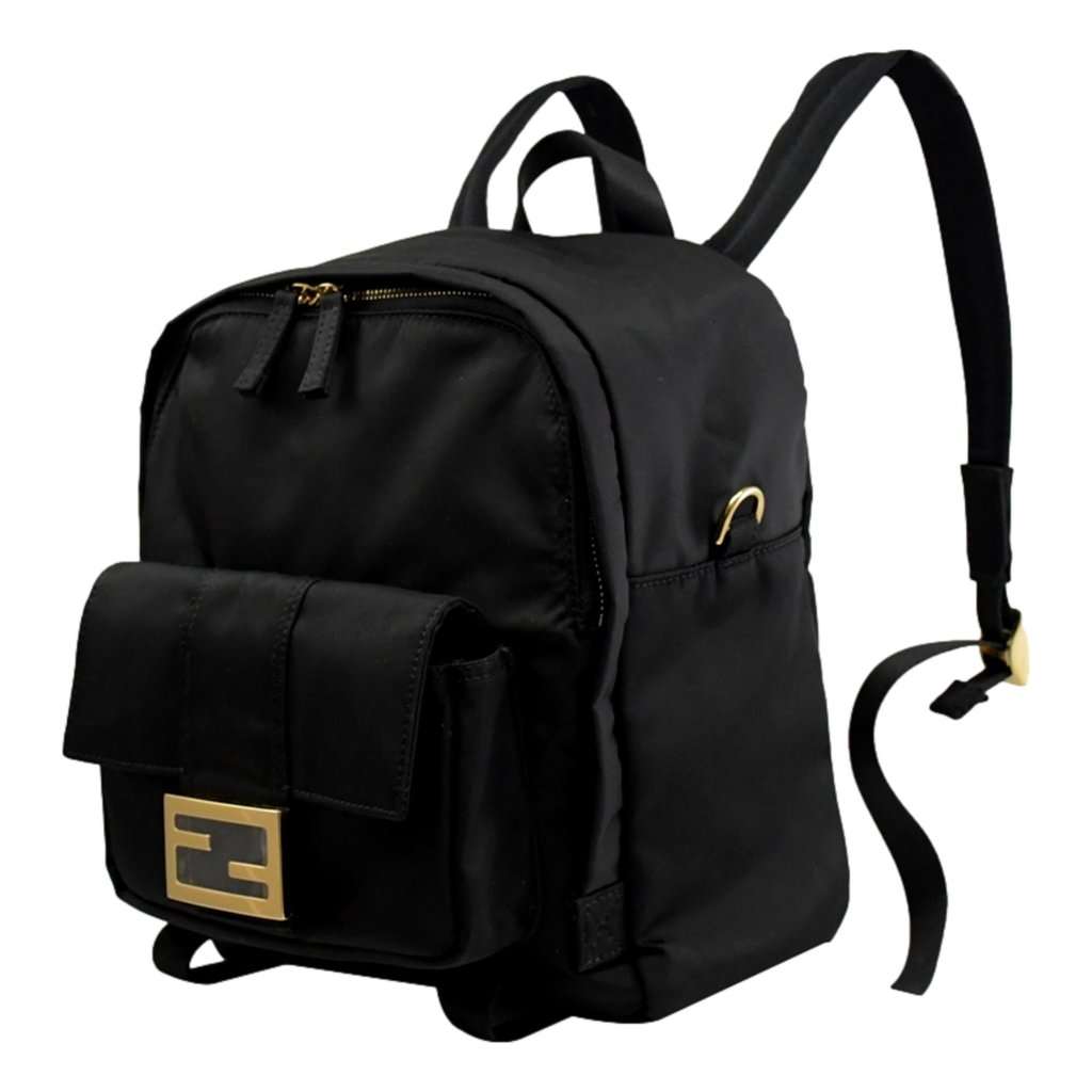 Fendi Fendi Baguette Black Nylon Small Backpack Travel Bag Gold Logo Black Never worn - Back View