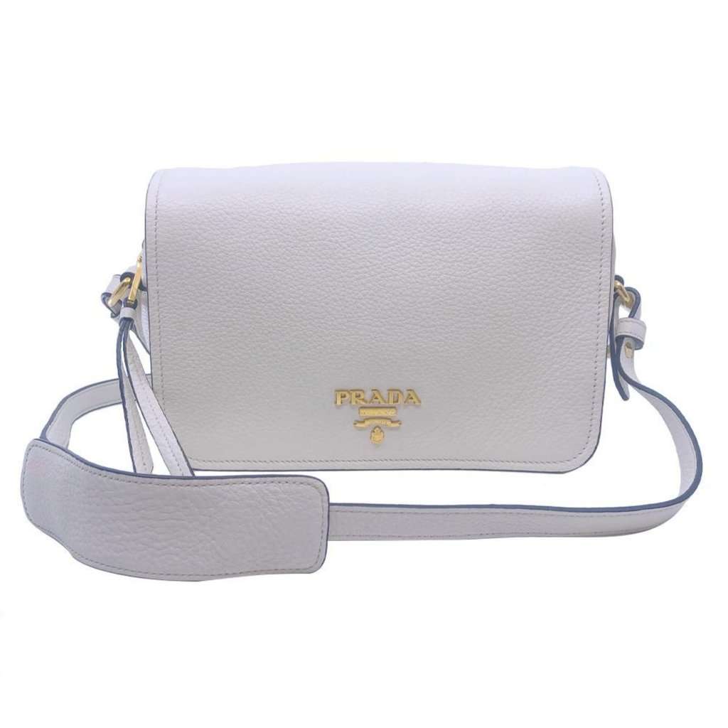 Prada Prada Flap Vitello Phenix Ivory Leather Cross Body Bag White Leather Never worn - Front View