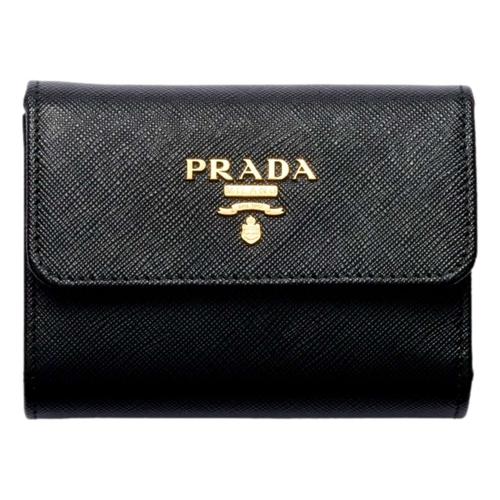Prada Prada Saffiano Leather Black Hibiscus Multicolor Trifold Coin Zipper Card Snap Wallet Black Leather Never worn - Front View