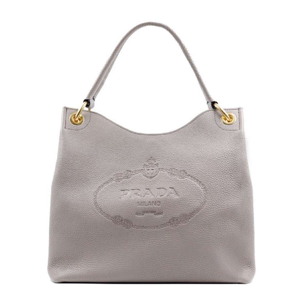 Prada Prada Vitello Phenix Grey Leather Embossed Logo Hobo Tote Bag Grey Leather Never worn - Front View