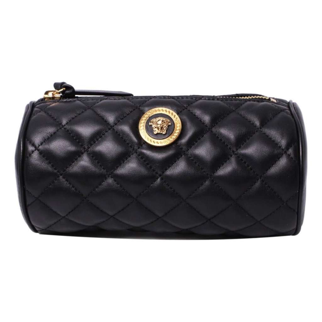 Versace Versace Black Leather Medusa Quilted Cosmetic Bag Black Leather Never worn - Front View