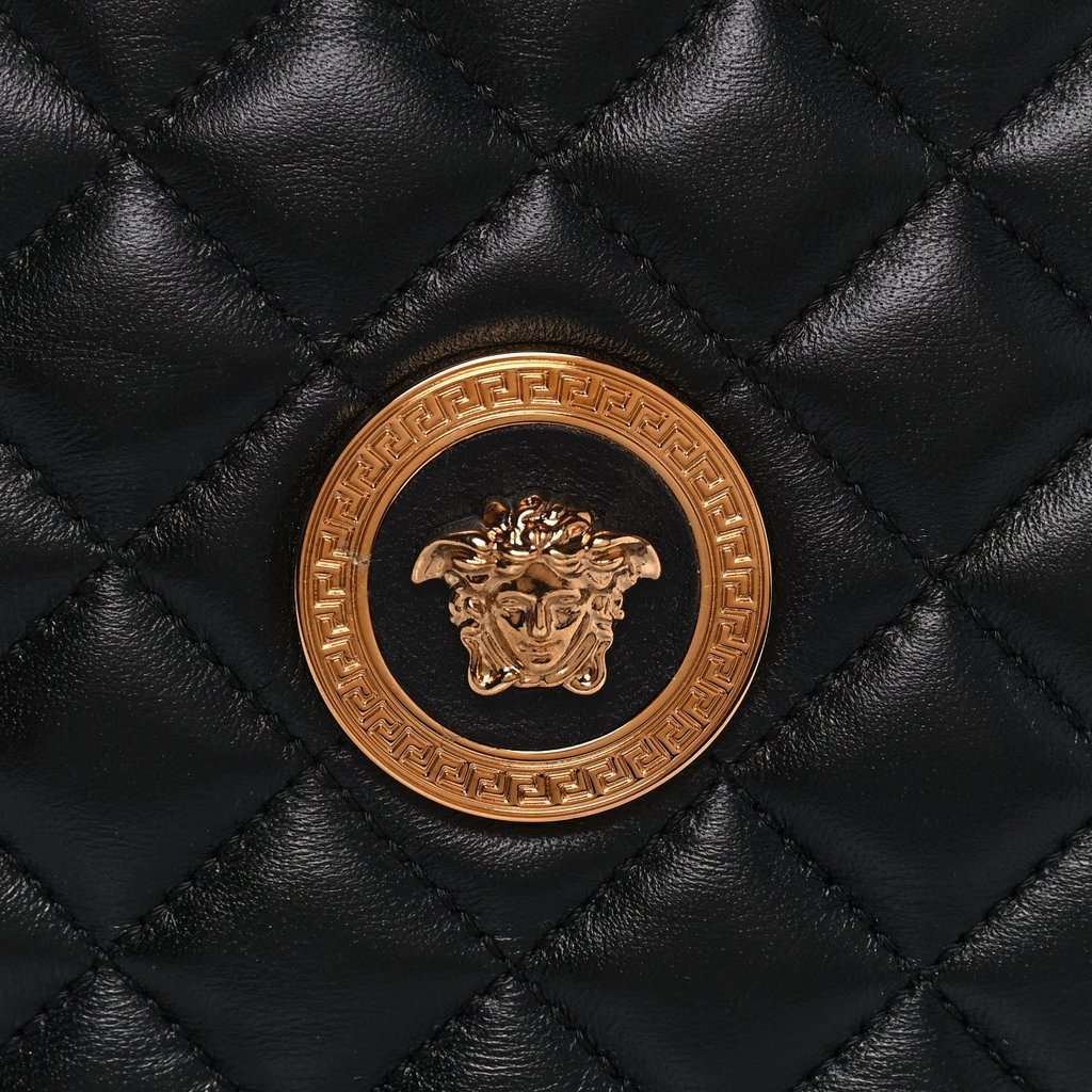 Versace Versace La Medusa Quilted Black Leather Shoulder Bag Gold Medusa Logo Black Leather Never worn - Model View