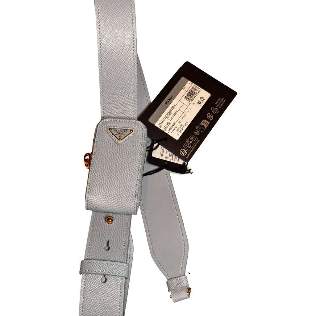 Prada Prada Saffiano Leather Strap with Mini Pouch Celeste Blue Gold Hardware Blue Leather Never worn - Front View