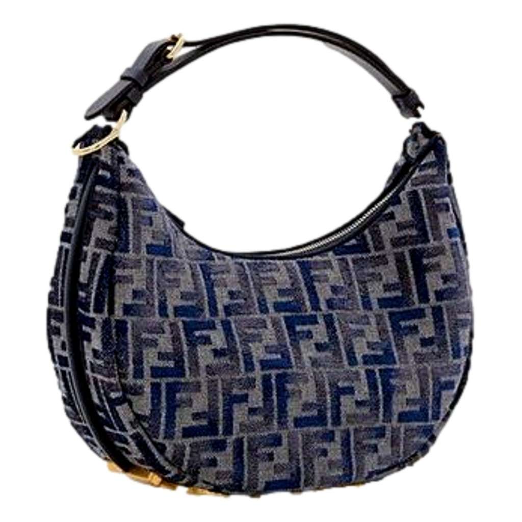 Fendi Fendi Fendigraphy Jaquard Canvas Leather Blue Hobo Bag Blue Leather Never worn - Box View