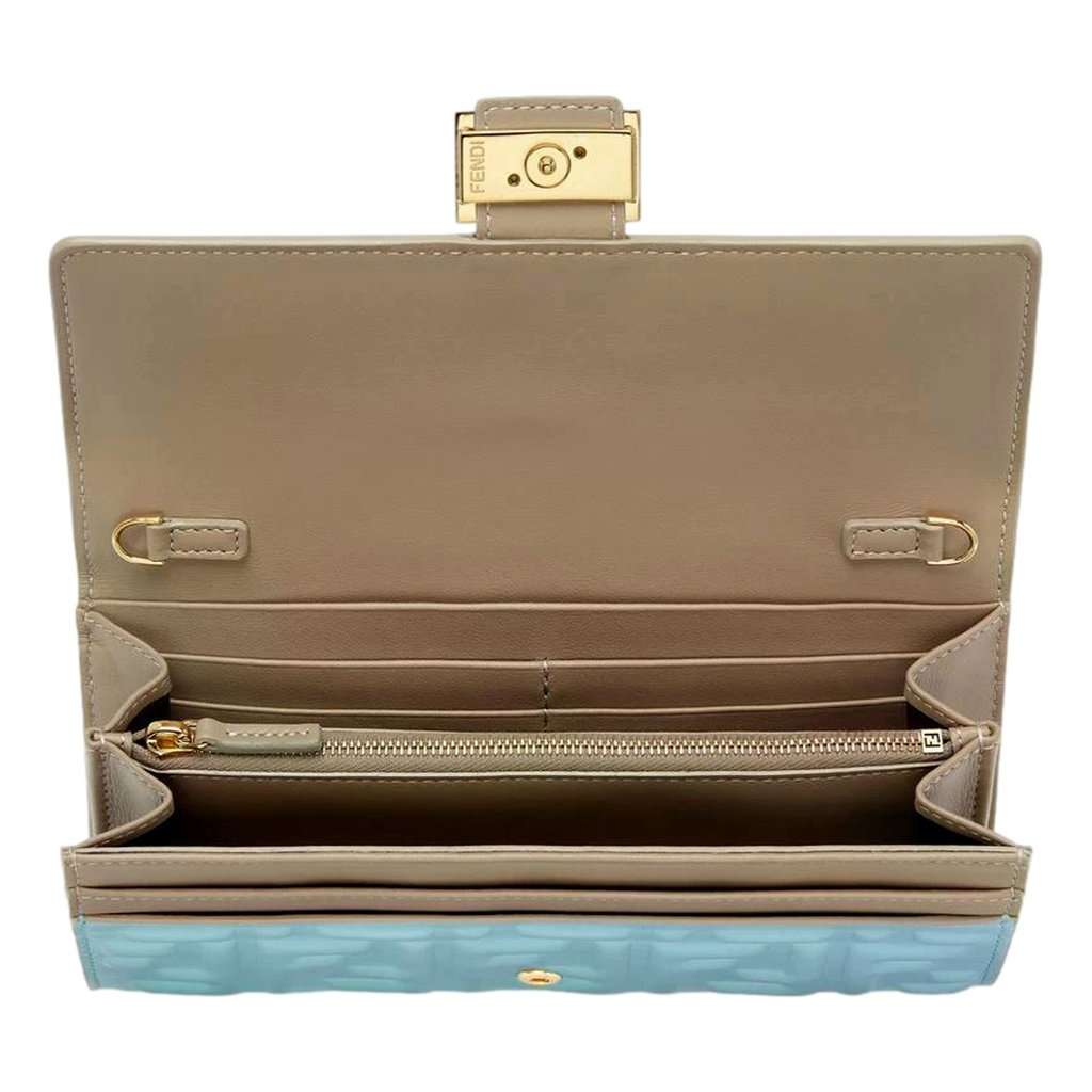 Fendi Fendi Baguette FF Embossed Lambskin Wallet on a Chain Crossbody in Light Blue Blue Leather Never worn - Model View
