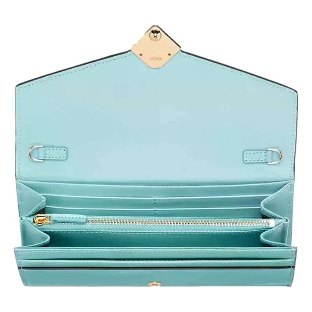 Fendi Fendi FF Diamonds Light Blue Calfskin Leather Continental Wallet on Chain Gold Hardware Blue Leather Never worn - Model View