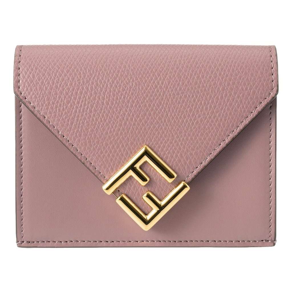 Fendi Fendi FF Diamond Leather Tri-Fold Wallet Dusty Mauve Gold-Tone Hardware Purple Leather Never worn - Front View
