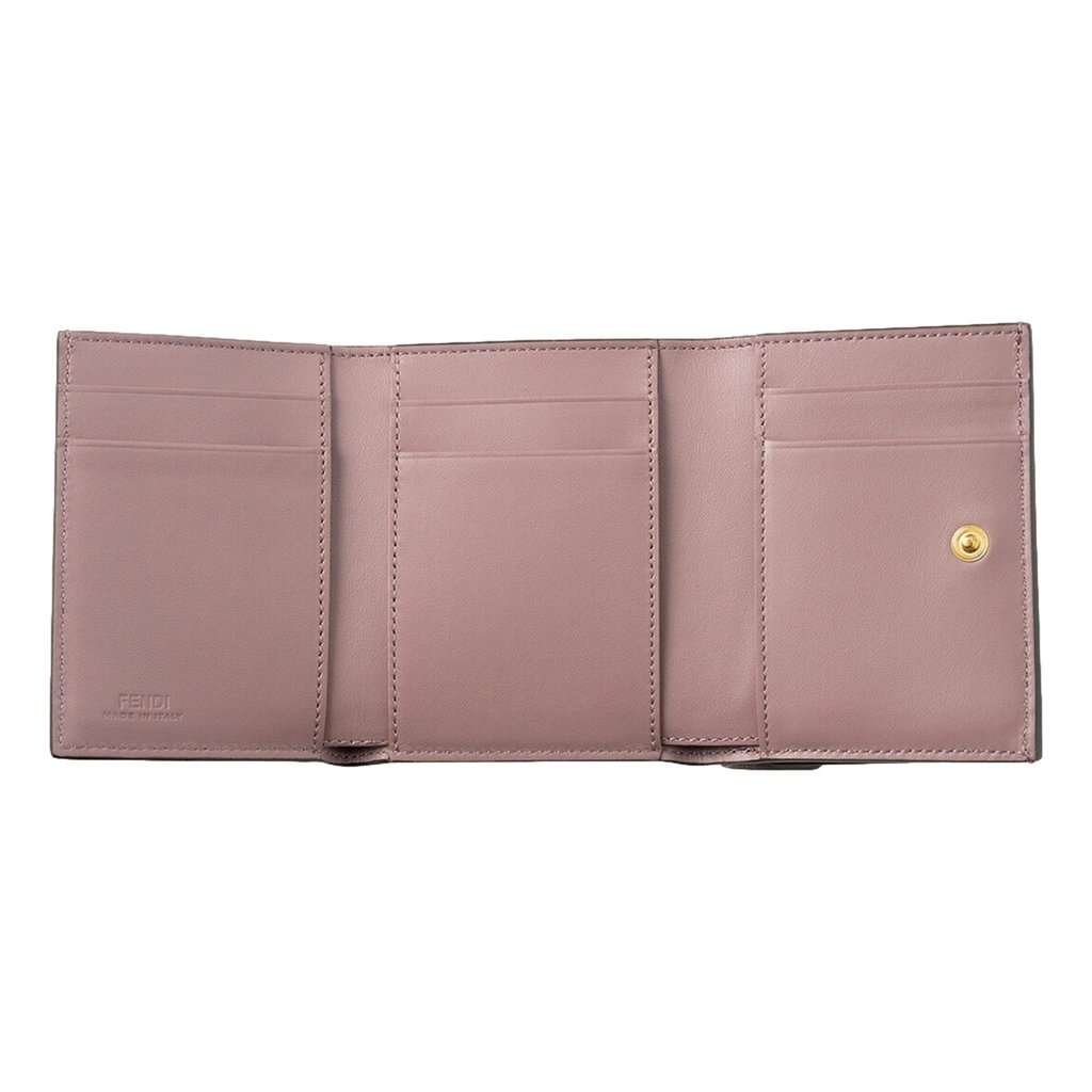 Fendi Fendi FF Diamond Leather Tri-Fold Wallet Dusty Mauve Gold-Tone Hardware Purple Leather Never worn - Model View