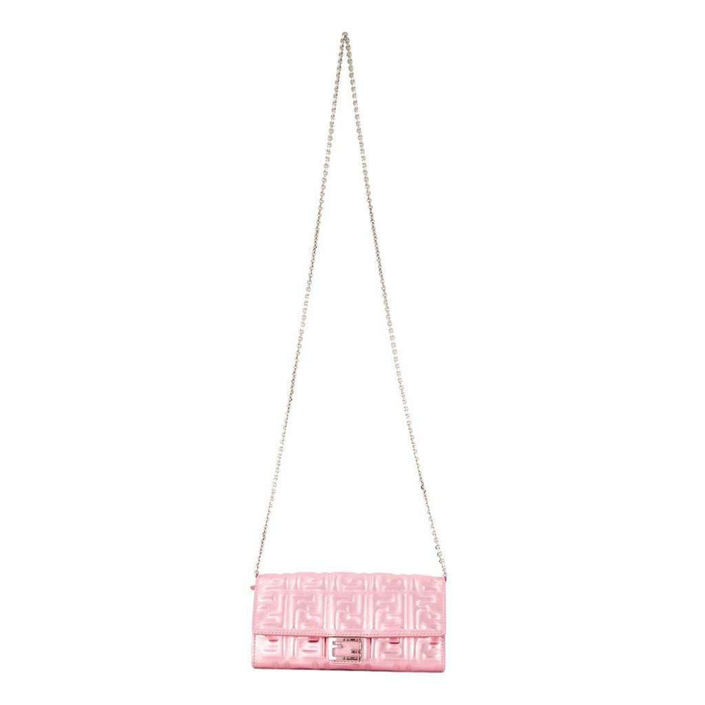 Fendi Fendi Baguette Wallet on Chain Metallic Pink FF Embossed Crossbody Bag Pink Leather Never worn - Front View