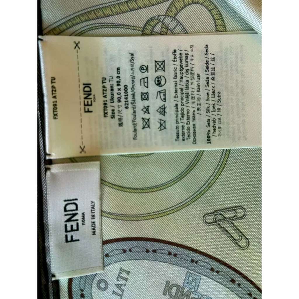 Fendi Fendi Multi-Color Graphic Print Silk Scarf Malva Multicolor Green Silk Never worn - Inside View