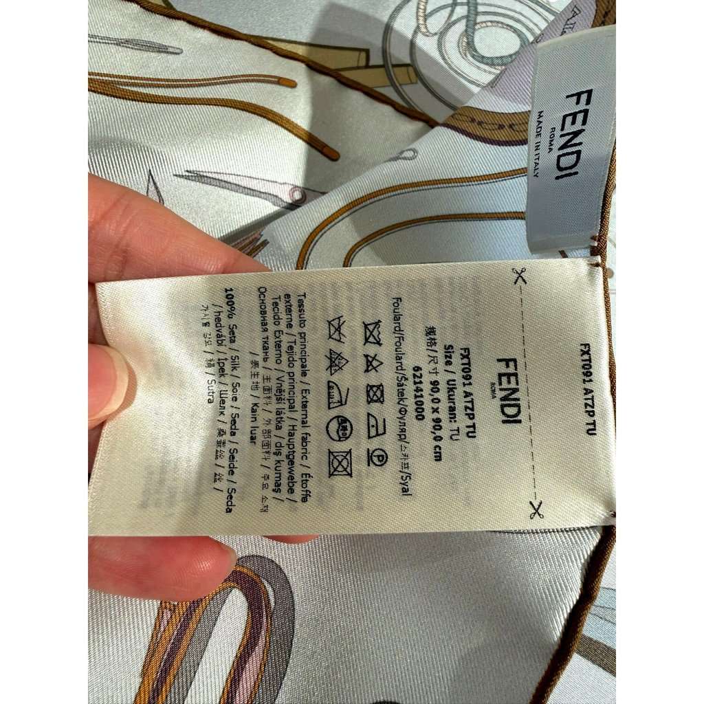 Fendi Fendi Multi-Color Graphic Print Silk Scarf Light Blue Blue Silk Never worn - Inside View