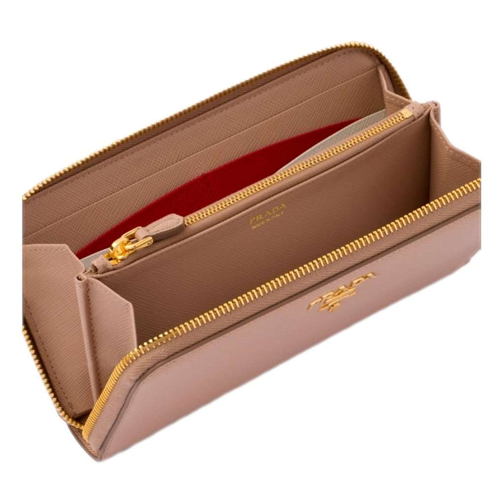 Prada Prada Saffiano Beige Red Multicolor Leather Continental Zip Around Wallet Brown Leather Never worn - Back View