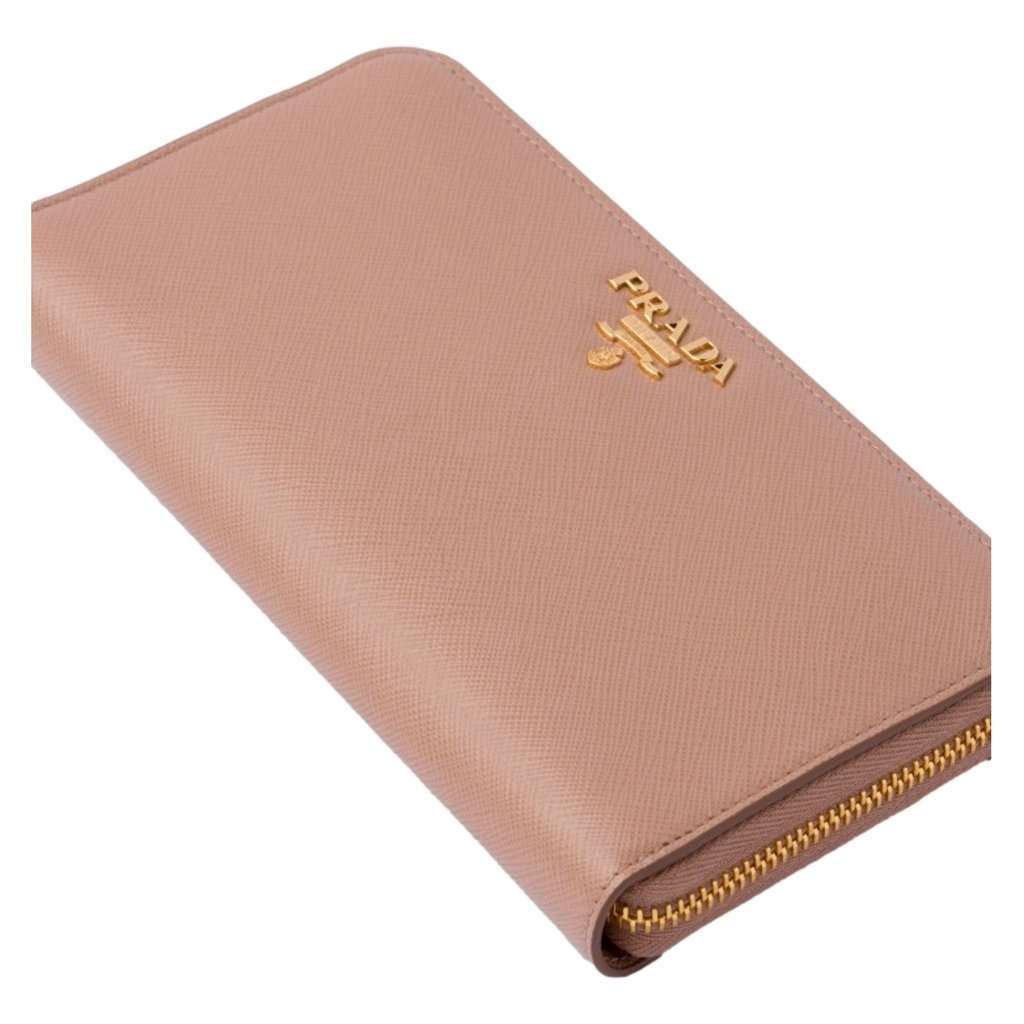 Prada Prada Saffiano Beige Red Multicolor Leather Continental Zip Around Wallet Brown Leather Never worn - Box View