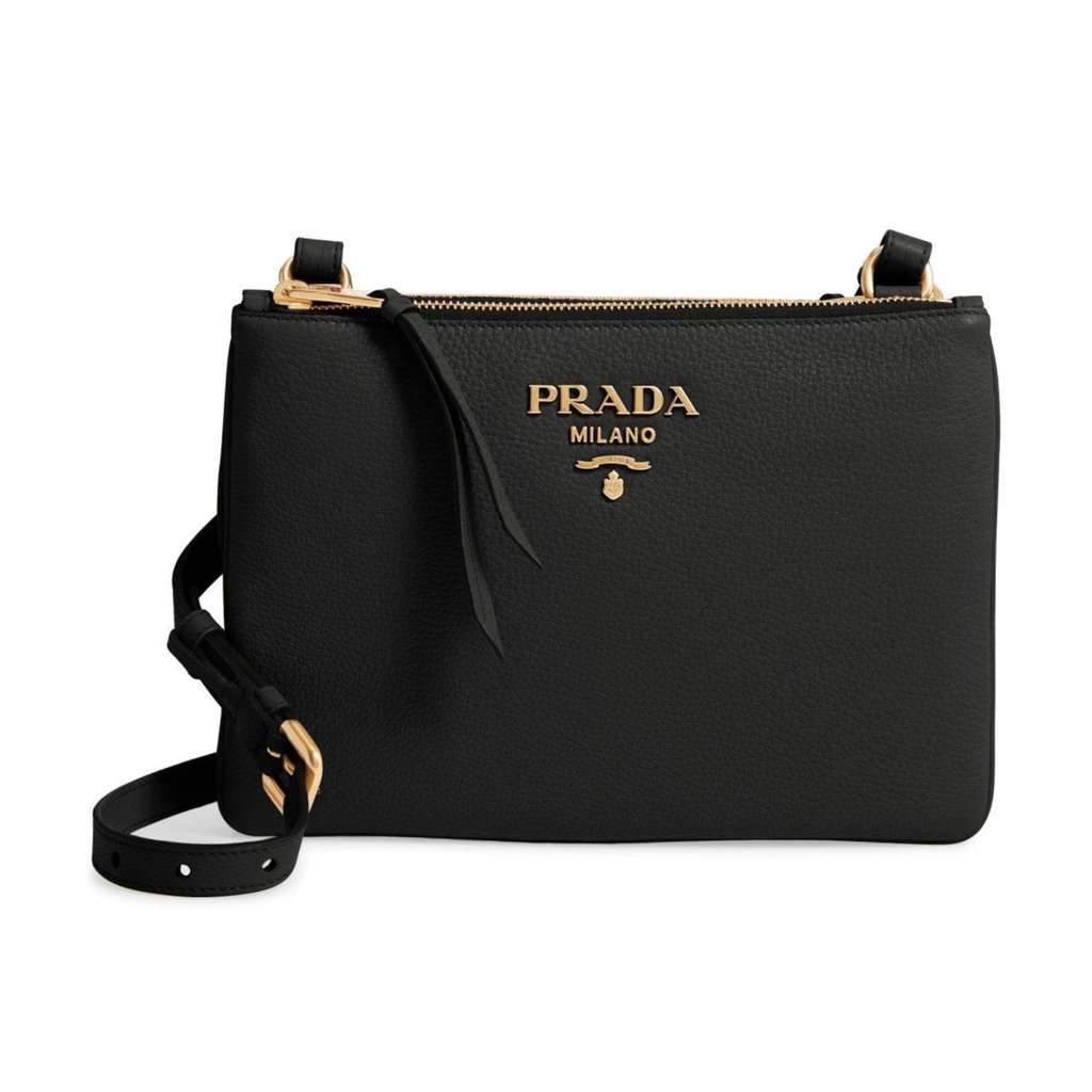 Prada Prada Vitello Phenix Leather Gold Hardware Black Cross Body Black Leather Never worn - Front View