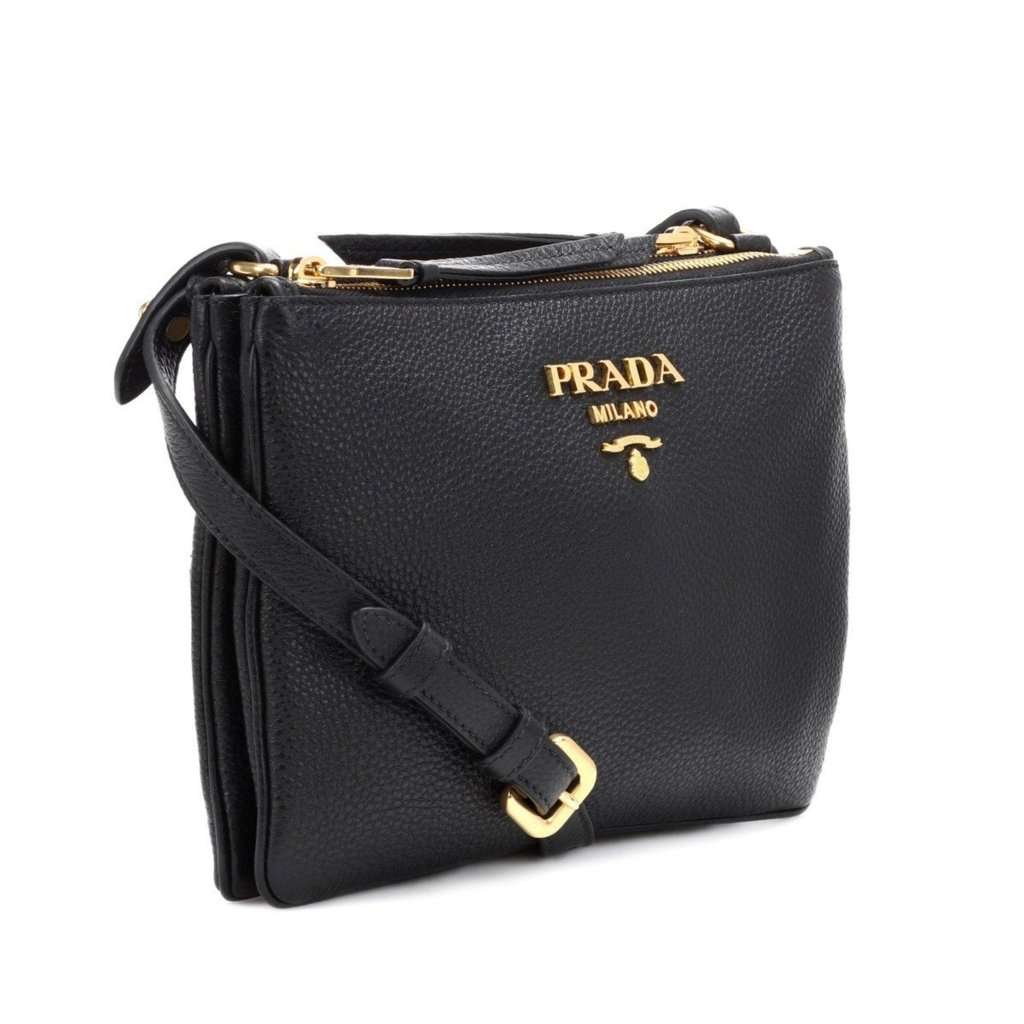 Prada Prada Vitello Phenix Leather Gold Hardware Black Cross Body Black Leather Never worn - Back View
