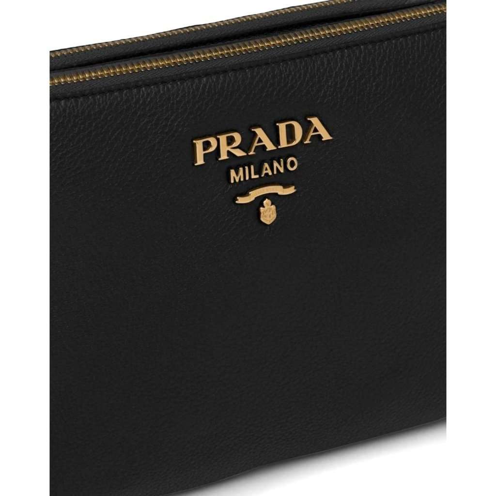Prada Prada Vitello Phenix Leather Gold Hardware Black Cross Body Black Leather Never worn - Model View