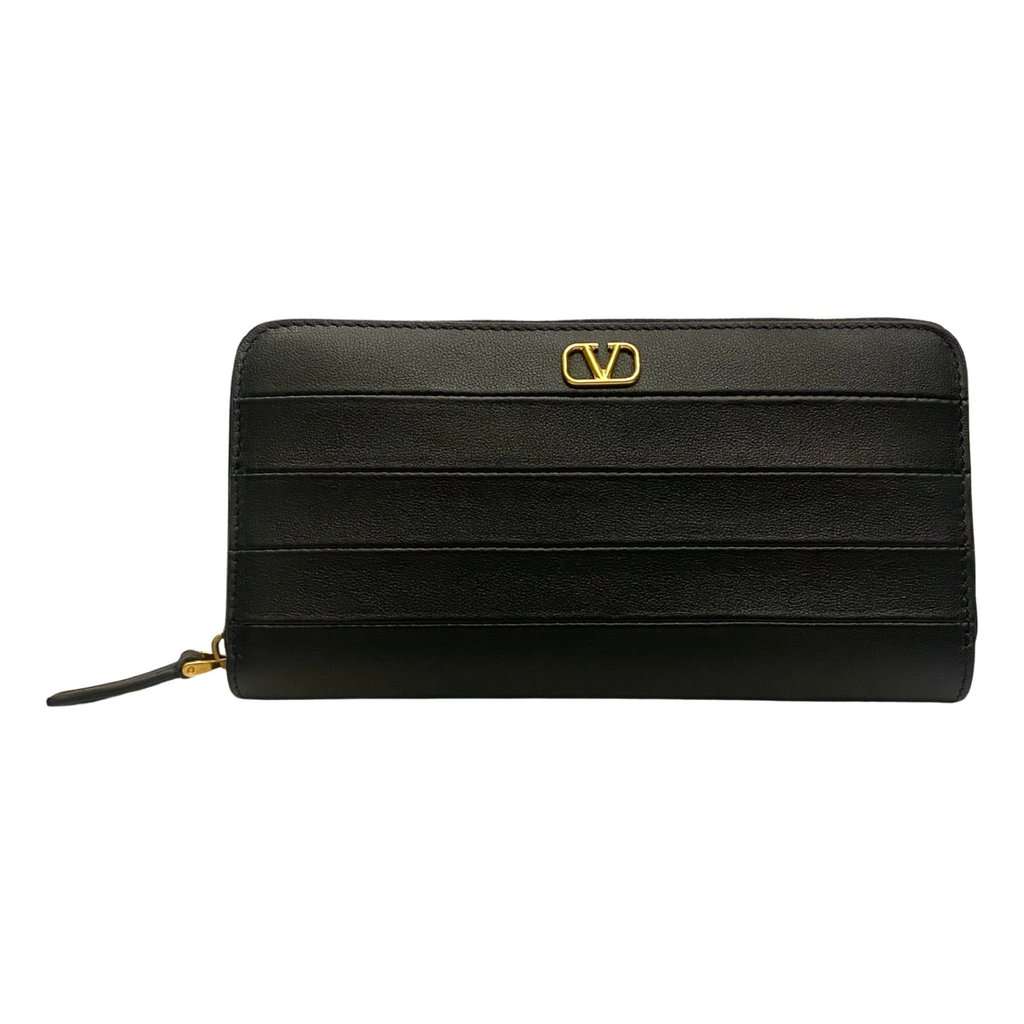 Valentino Garavani Valentino Garavani Diary Lines Black Grain Leather Zip-Around Long Wallet Black Leather Never worn - Front View
